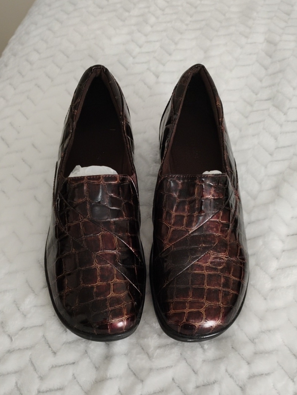 Clarks Women's Dark Brown Croc-Embossed Slip-On Loafers